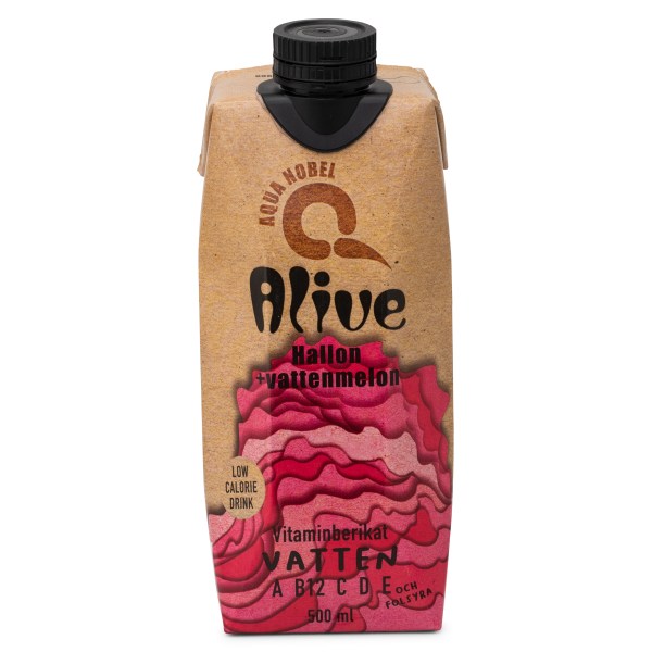 Aqua Nobel Vitamiini Lähdevesi Alive, Vadelma ja vesimeloni, 500 ml