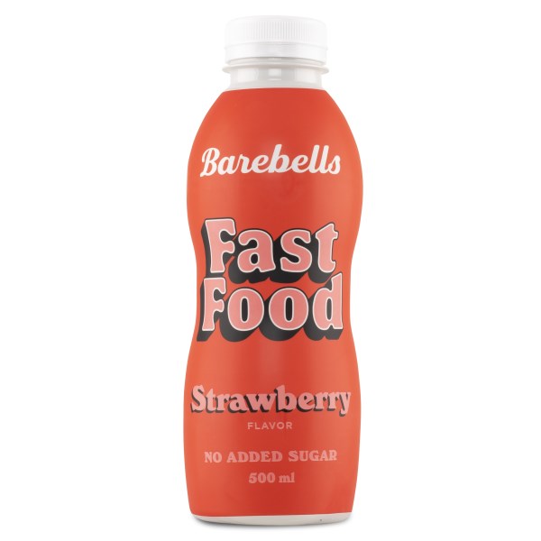 Barebells Fast Food -juomasta, Mansikka, 500 ml