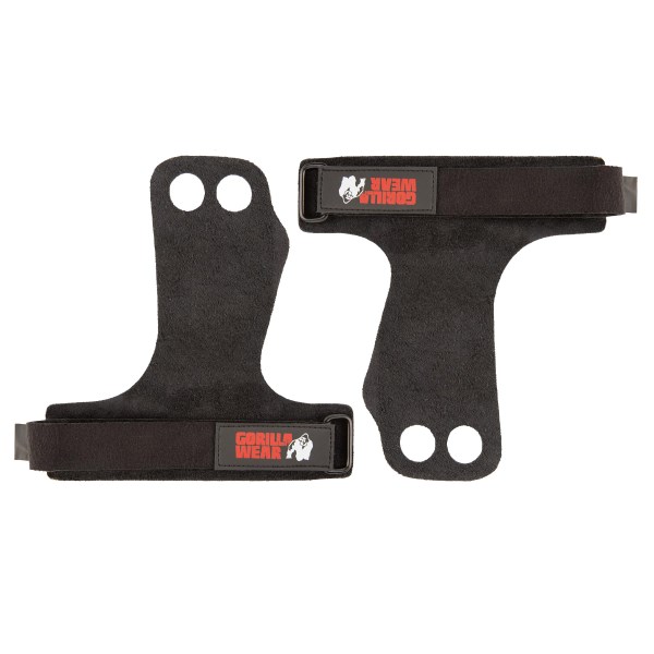Gorilla Wear 2 Hole Leather Lifiting Grips, S, Musta