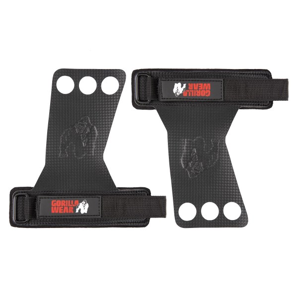 Gorilla Wear 3 Hole Carbon Lifting Grips, M, Musta