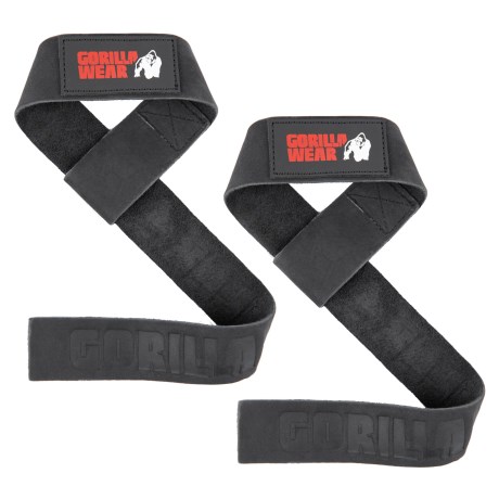 Pienoiskuva Gorilla Wear Leather Lifting Straps, 1 pari, Musta