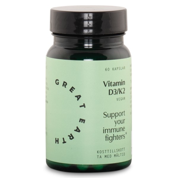 Great Earth Vitamin D3/K2, 60 kapselia