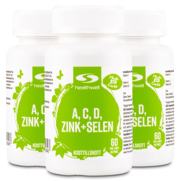 Healthwell A, C, D, Sinkki+Seleeni, 180 kapselia