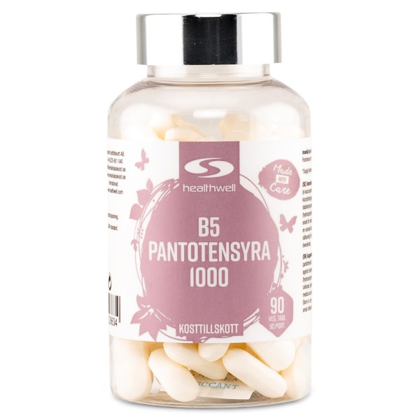 Healthwell B5 Pantoteenihappo 1000, 90 tablettia