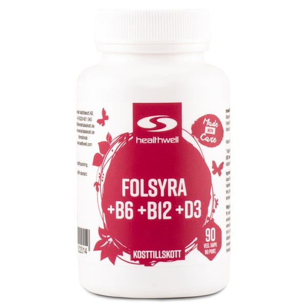 Healthwell Folaatti+B6+B12+D, 90 kapselia