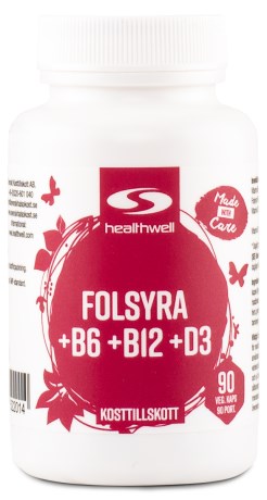 Pienoiskuva Healthwell Folaatti+B6+B12+D, 90 kapselia