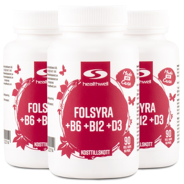 Healthwell Folaatti+B6+B12+D, 270 kapselia