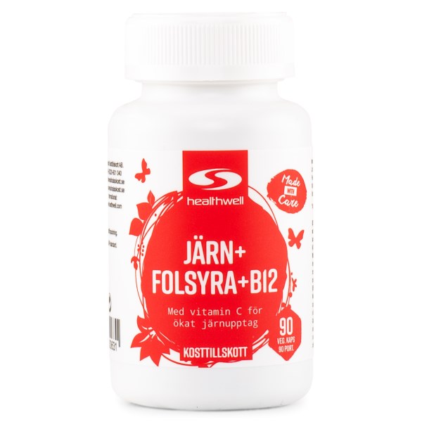 Healthwell Rauta, Foolihappo, B12, 90 kapselia