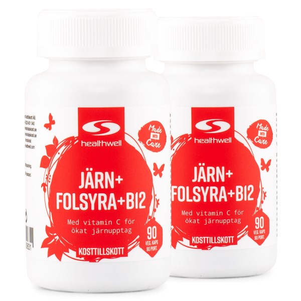 Healthwell Rauta, Foolihappo, B12, 180 kapselia