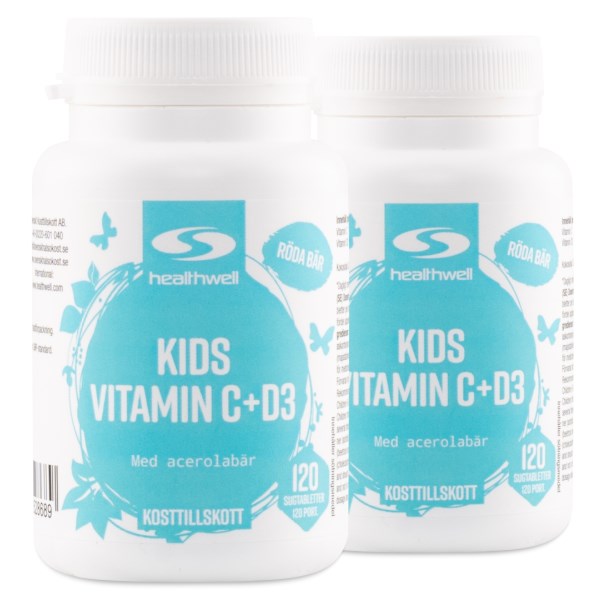Healthwell C + D3 Lasten Vitamiini, 240 purutablettia
