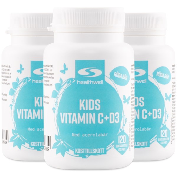 Healthwell C + D3 Lasten Vitamiini, 360 purutablettia