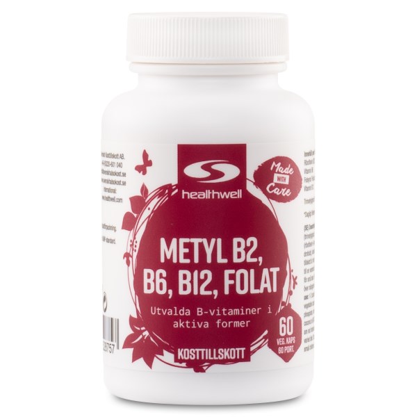 Healthwell B6-, B12-vitamiinit & Folaatti Metyloitu, 60 kapselia