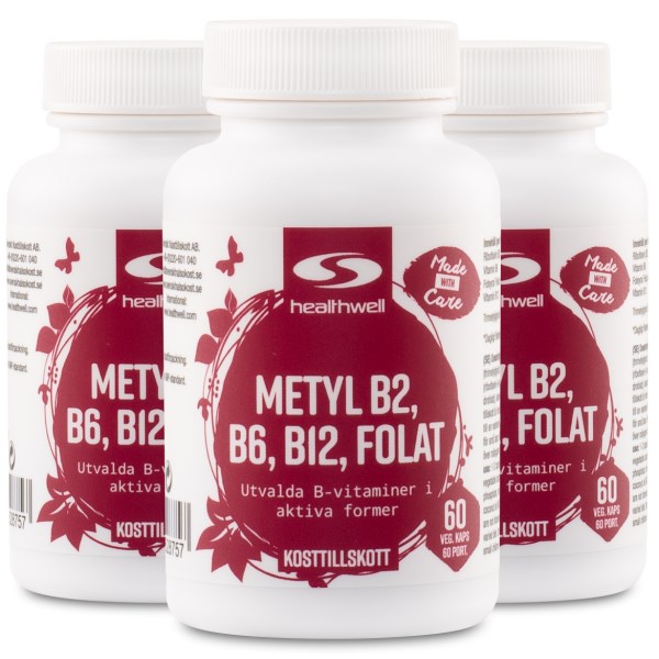 Healthwell B6-, B12-vitamiinit & Folaatti Metyloitu, 180 kapselia