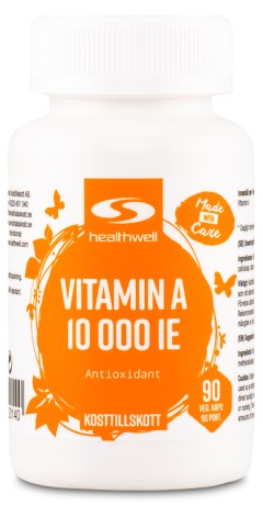 Pienoiskuva Healthwell Vitamin A 10000 IE, 90 kapselia
