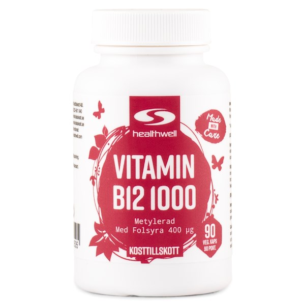 Healthwell B12 Vitamiini 1000  Metyloitu, 90 kapselia