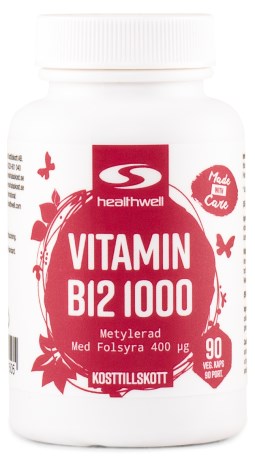 Pienoiskuva Healthwell B12 Vitamiini 1000  Metyloitu, 90 kapselia