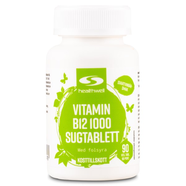 Healthwell B12-vitamiini 1000 imeskelytabletit, 90 tablettia