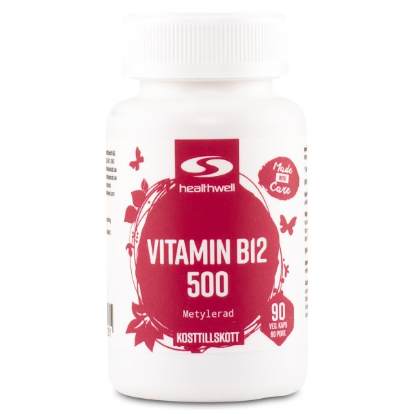 Healthwell B12-Vitamiini 500 Metyloitu, 90 kapselia