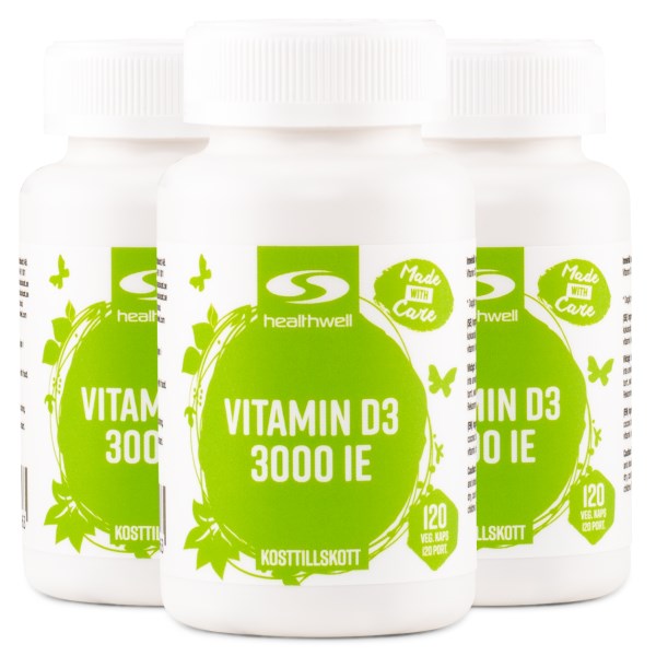Healthwell D3-vitamiini 3000 IE, 360 kapselia