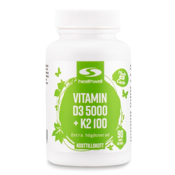 Healthwell Vitamin D3 5000 + K2 100, 90 kapselia