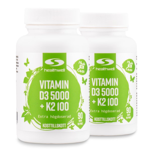 Healthwell Vitamin D3 5000 + K2 100, 180 kapselia