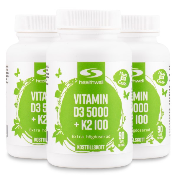 Healthwell Vitamin D3 5000 + K2 100, 270 kapselia