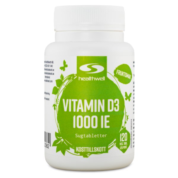 Healthwell D3-vitamiini-imeskelytabletit, 120 tablettia
