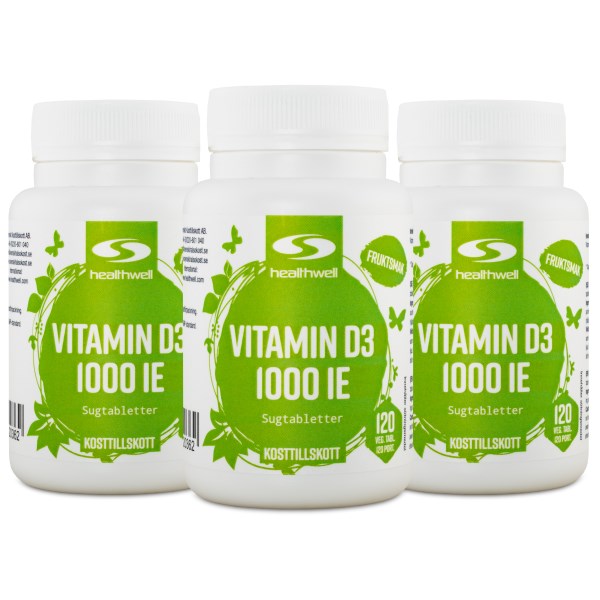 Healthwell D3-vitamiini-imeskelytabletit, 360 tablettia