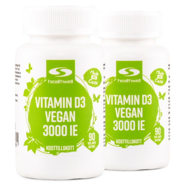 Healthwell D3-vitamiini 3000 IE Vegaaninen, 180 kapselia
