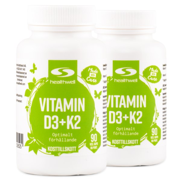 Healthwell D3+K2 Vitamiini, 180 kapselia