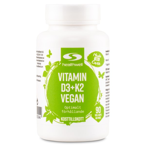 Healthwell D3+K2-Vitamiini Vegaaninen, 90 kapselia