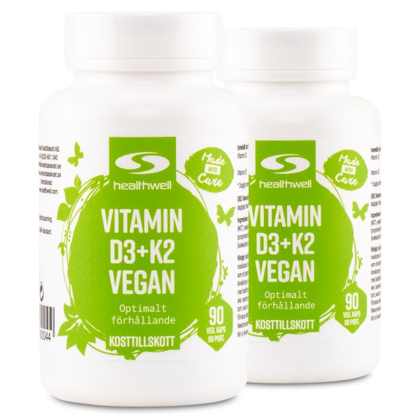 Healthwell D3+K2-Vitamiini Vegaaninen, 180 kapselia