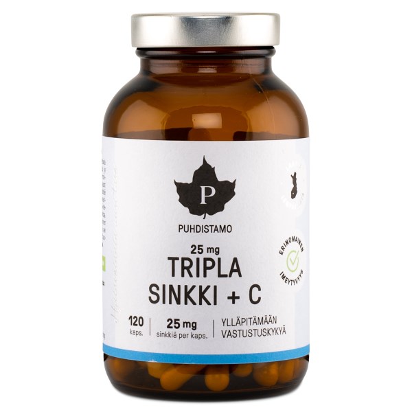 Puhdistamo Tripla Sinkki + C 25 mg, 120 kapselia