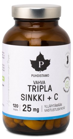 Pienoiskuva Puhdistamo Tripla Sinkki + C 25 mg, 120 kapselia