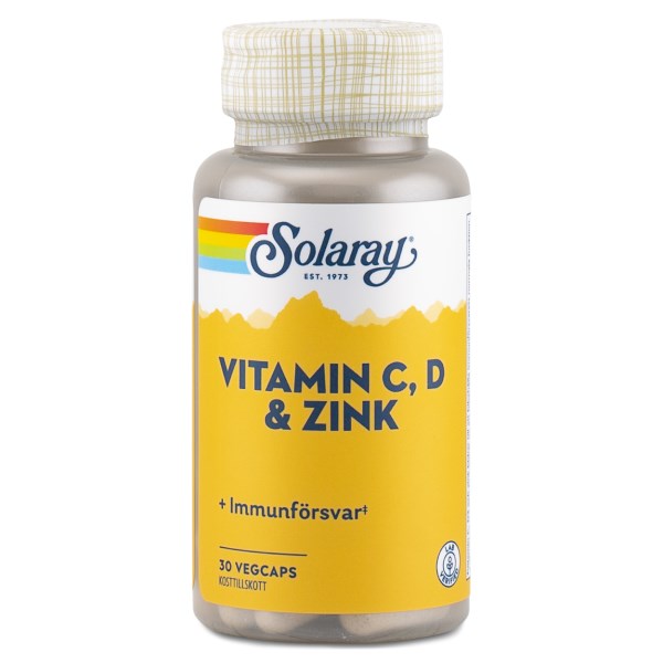 Solaray Vitamin C, D & Zink, 30 kapselia