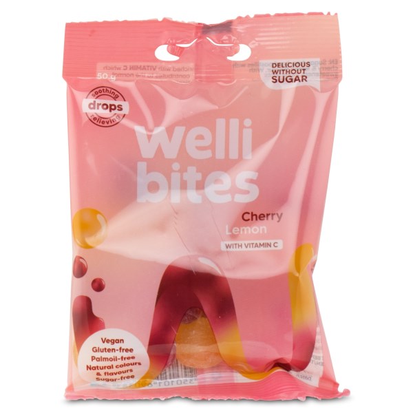 Wellibites Drops C-vitamiinilla, Kirsikka & Sitruuna, 50 g